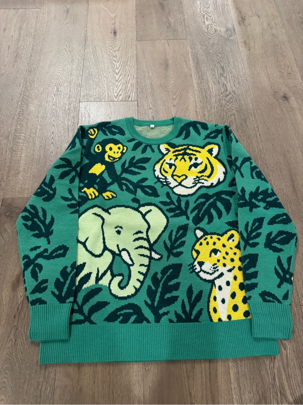 Green Jungle Animal Knit Sweater